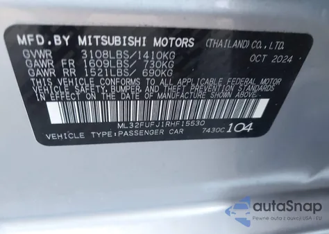 2024 Mitsubishi Mirage G4 Es from USA, damaged, VIN ML32FUFJ1RHF15530